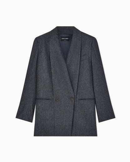 Blazer doppiopetto in flanella di lana vergine e cashmere