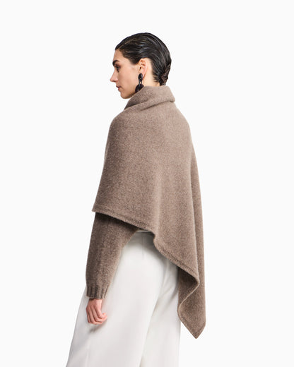 Asymmetrical cashmere cardigan with draped collar