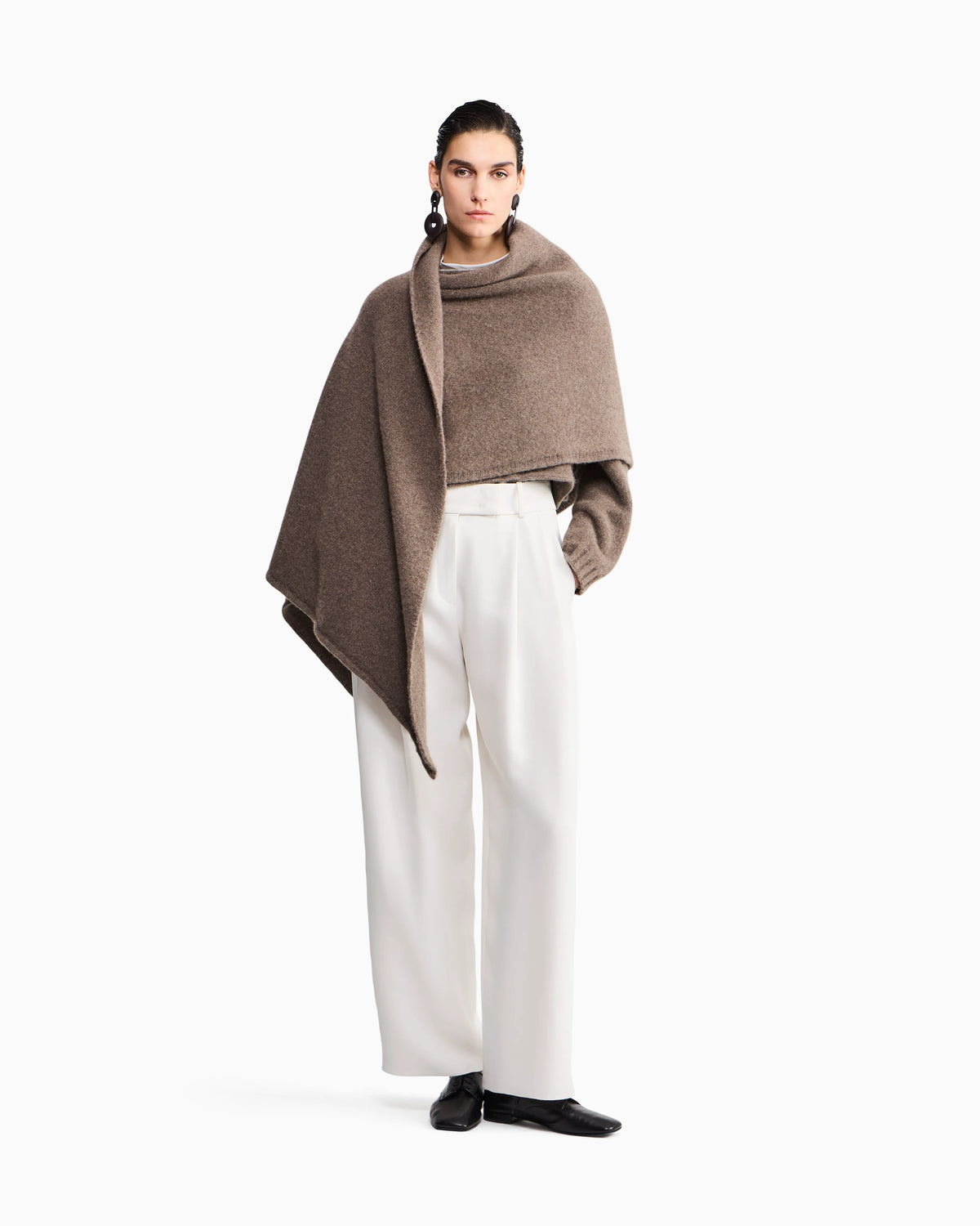 Asymmetrical cashmere cardigan with draped collar