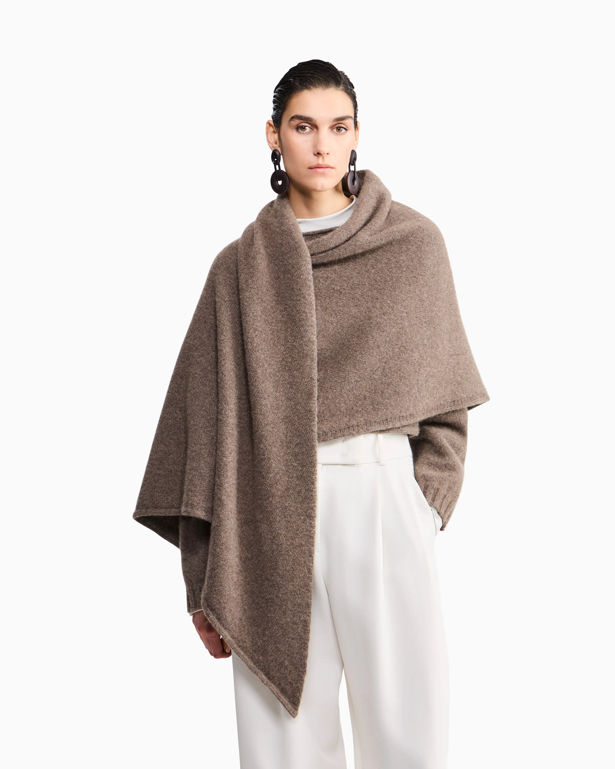 Asymmetrical cashmere cardigan with draped collar