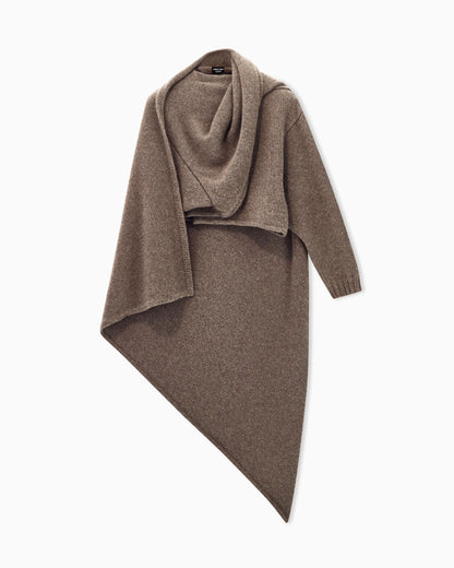 Asymmetrical cashmere cardigan with draped collar