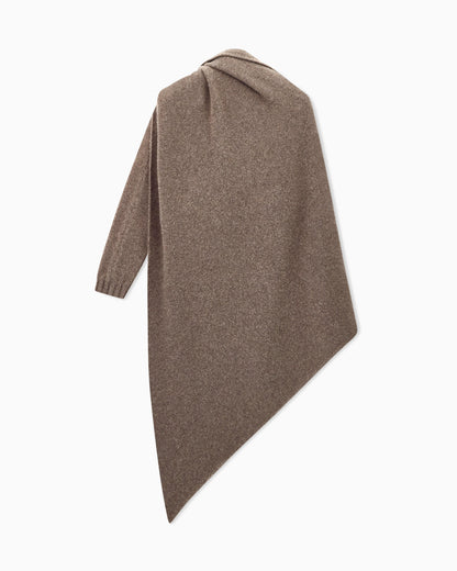 Asymmetrical cashmere cardigan with draped collar