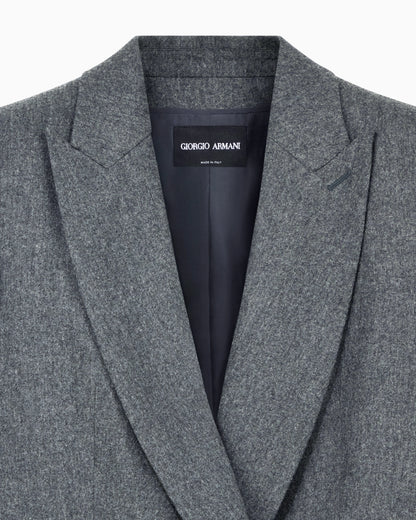 Double-breasted jacket in virgin wool flannel and cashmere