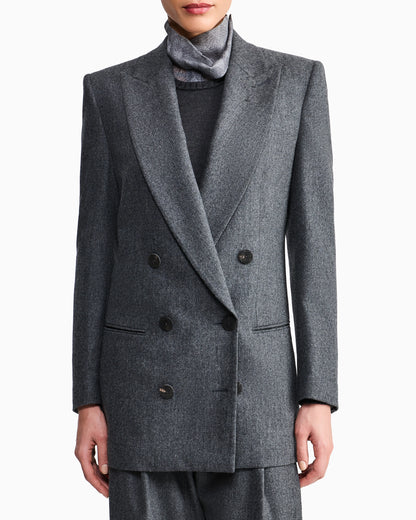 Double-breasted jacket in virgin wool flannel and cashmere