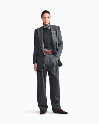 Double-breasted jacket in virgin wool flannel and cashmere