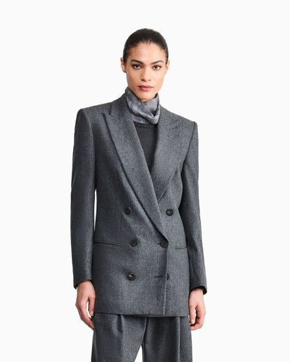 Double-breasted jacket in virgin wool flannel and cashmere