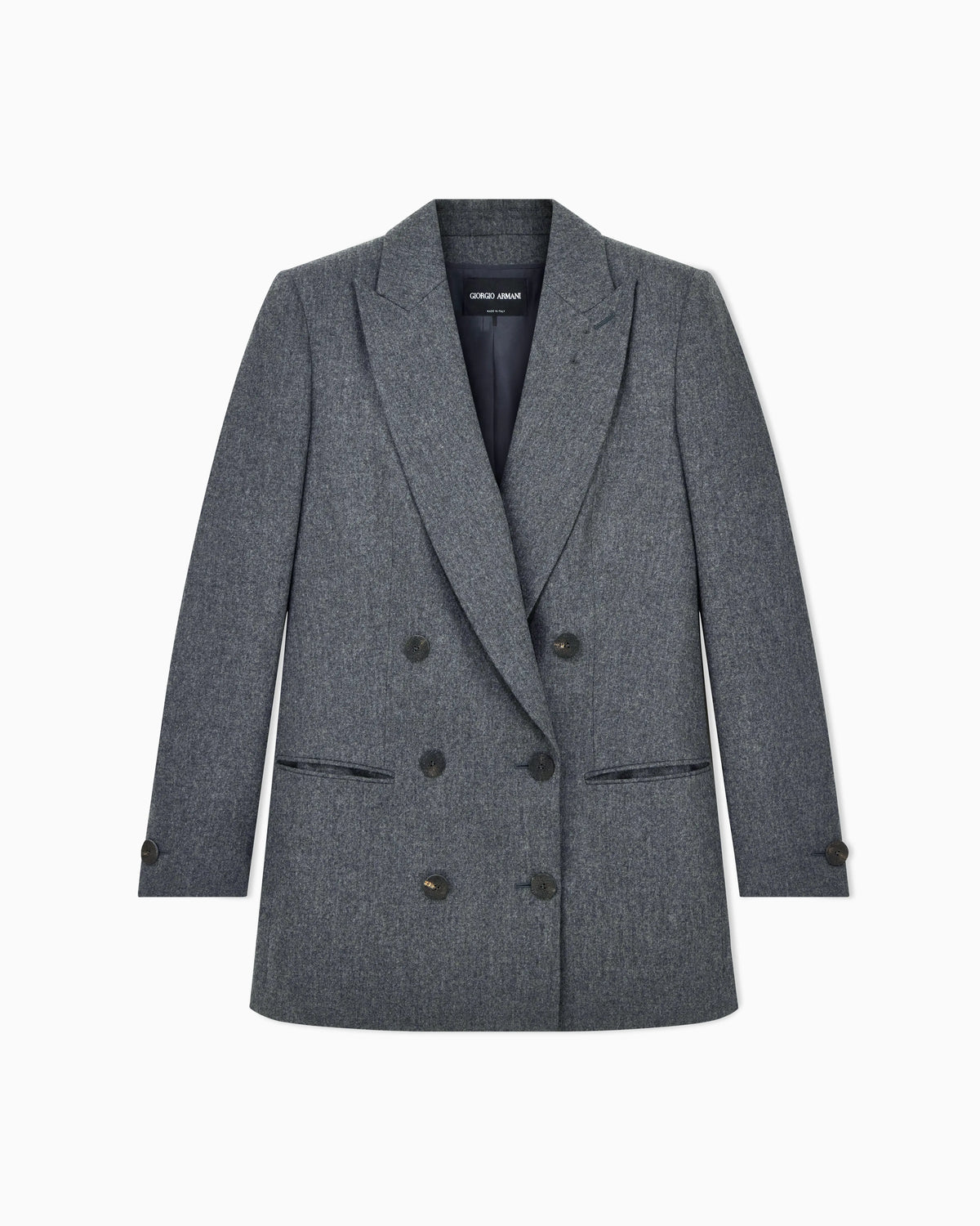 Double-breasted jacket in virgin wool flannel and cashmere