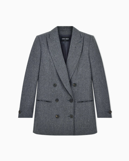 Double-breasted jacket in virgin wool flannel and cashmere