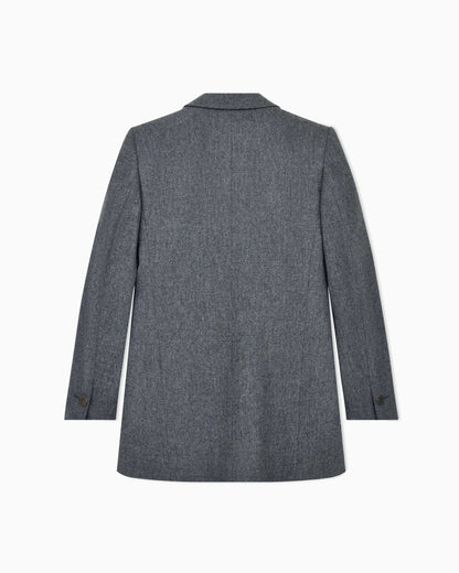 Double-breasted jacket in virgin wool flannel and cashmere