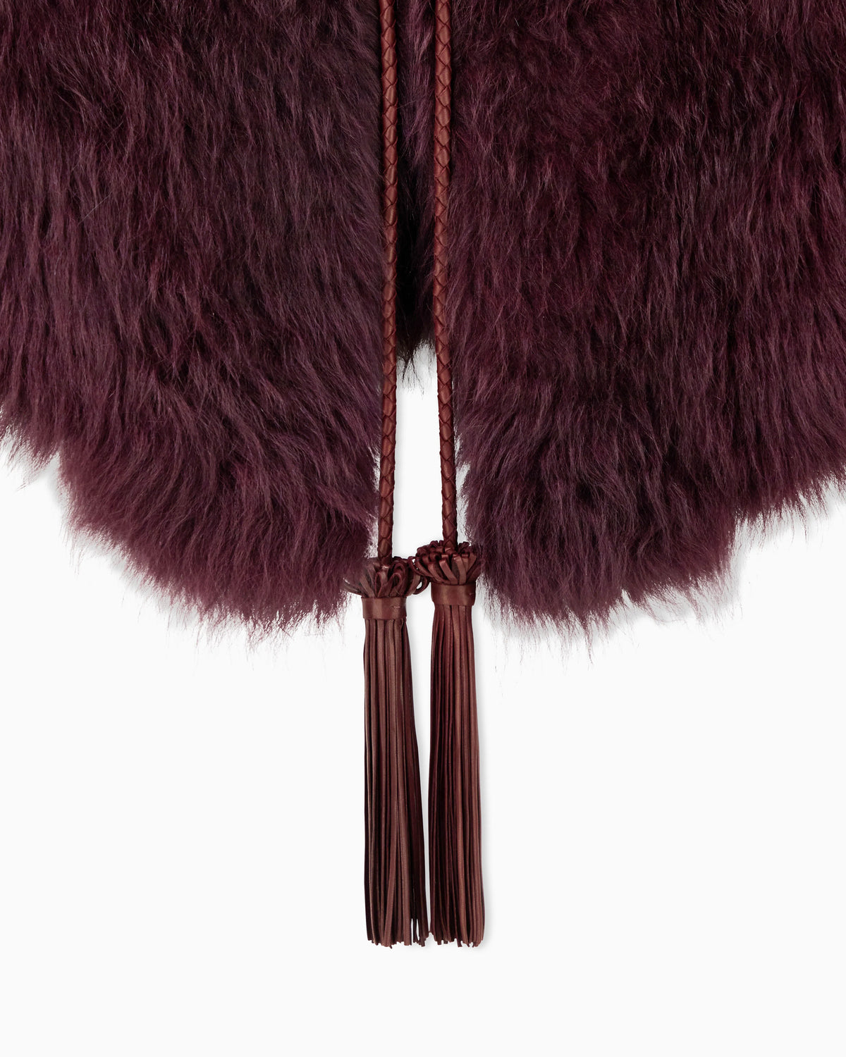 Long-haired leather jacket with tassels and silk lining