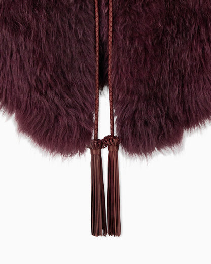 Long-haired leather jacket with tassels and silk lining