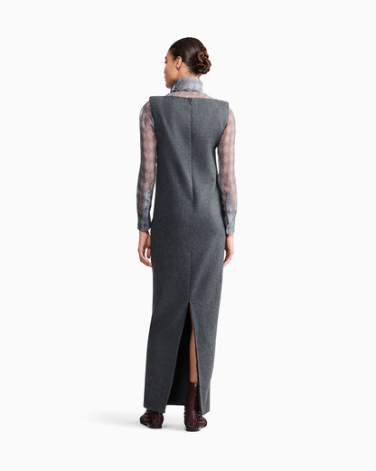 Sleeveless long dress in wool and cashmere flannel