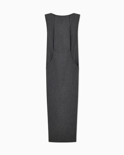 Sleeveless long dress in wool and cashmere flannel
