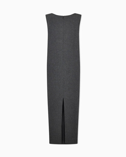 Sleeveless long dress in wool and cashmere flannel