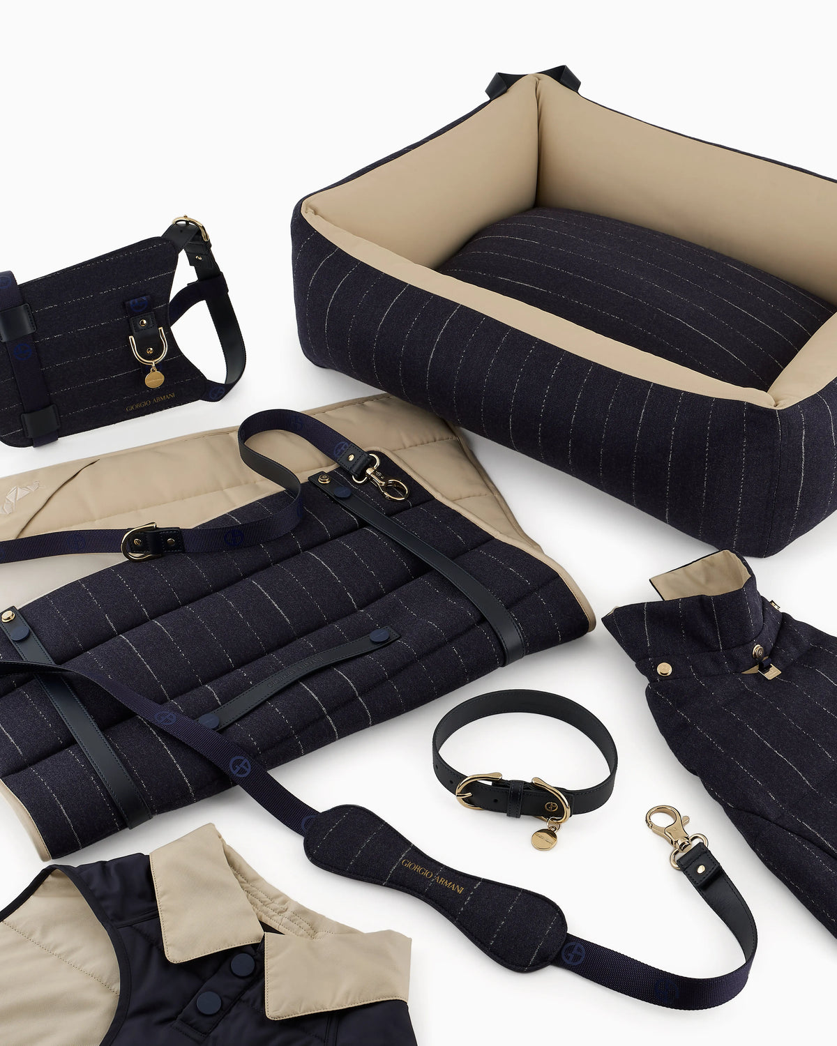 Pet bed in washable pinstriped virgin wool Poldo x Giorgio Armani