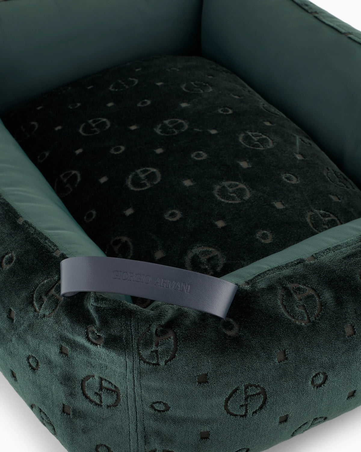 Monogram dog bed in jacquard velvet with handle Poldo x Giorgio Armani