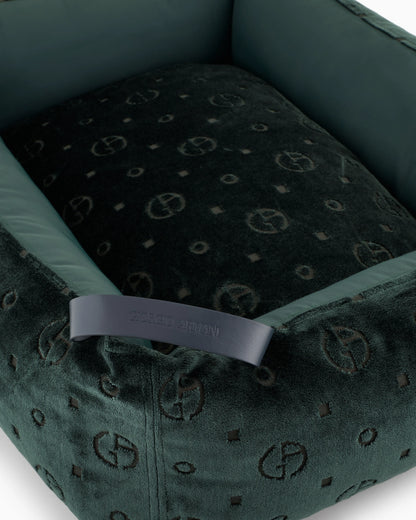Monogram dog bed in jacquard velvet with handle Poldo x Giorgio Armani