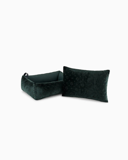 Monogram dog bed in jacquard velvet with handle Poldo x Giorgio Armani