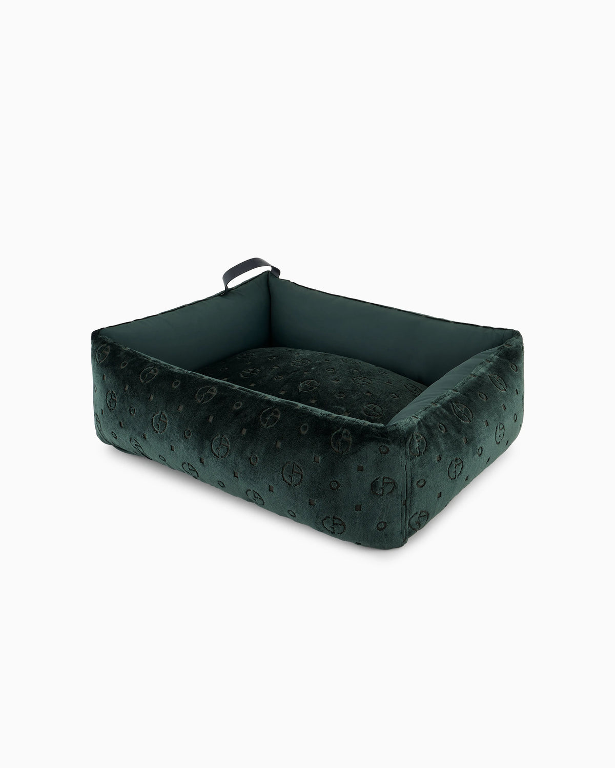 Monogram dog bed in jacquard velvet with handle Poldo x Giorgio Armani