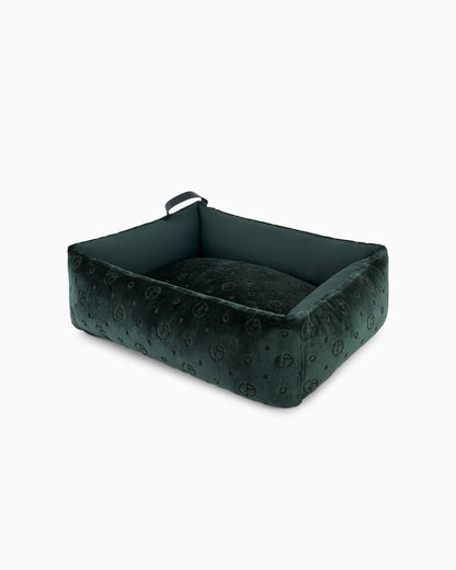 Monogram dog bed in jacquard velvet with handle Poldo x Giorgio Armani