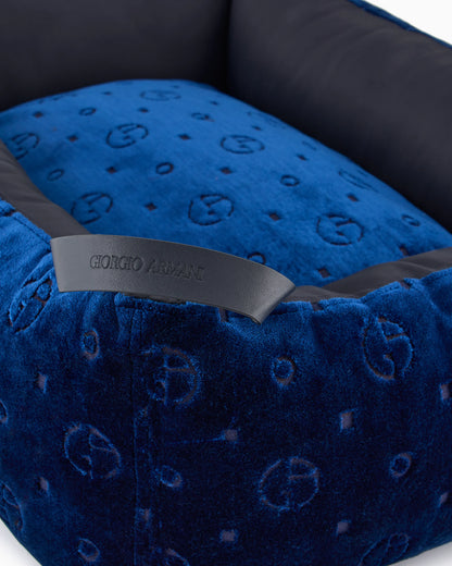 Monogram dog bed in jacquard velvet with handle Poldo x Giorgio Armani