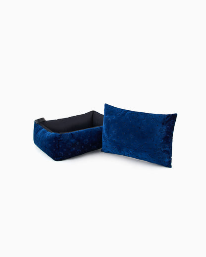 Monogram dog bed in jacquard velvet with handle Poldo x Giorgio Armani