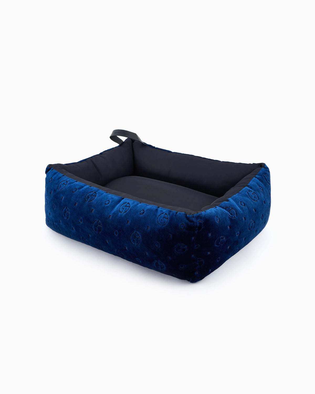 Monogram dog bed in jacquard velvet with handle Poldo x Giorgio Armani