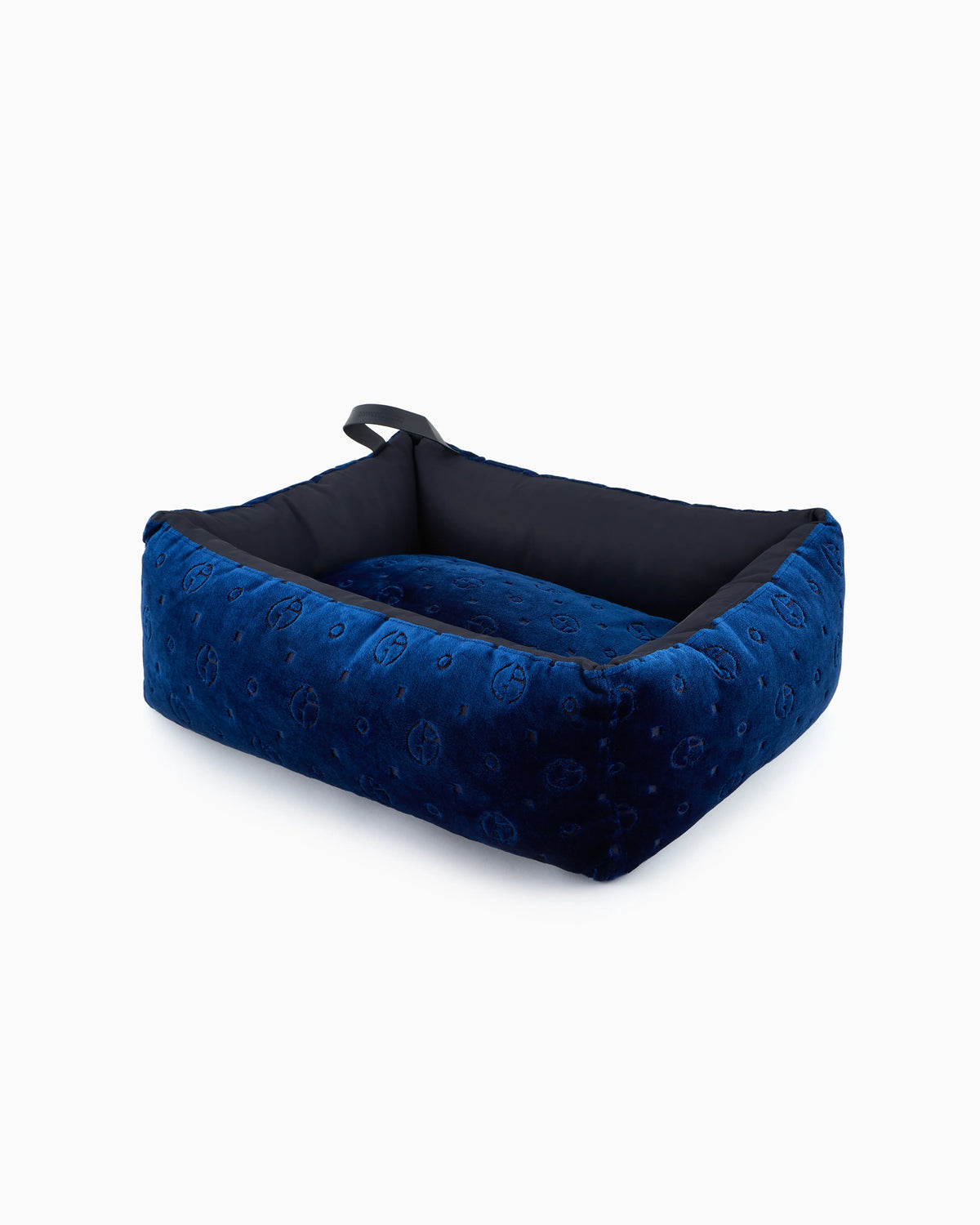 Monogram dog bed in jacquard velvet with handle Poldo x Giorgio Armani