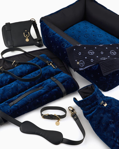 Monogram dog bed in jacquard velvet with handle Poldo x Giorgio Armani