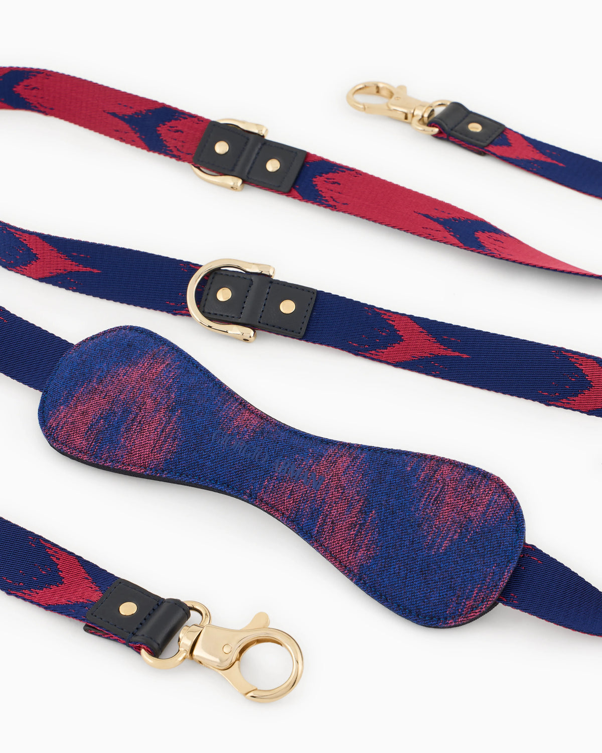 Jacquard dog leash in ikat fabric with leather details Poldo x Giorgio Armani