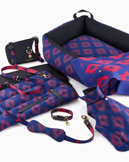 Jacquard dog leash in ikat fabric with leather details Poldo x Giorgio Armani