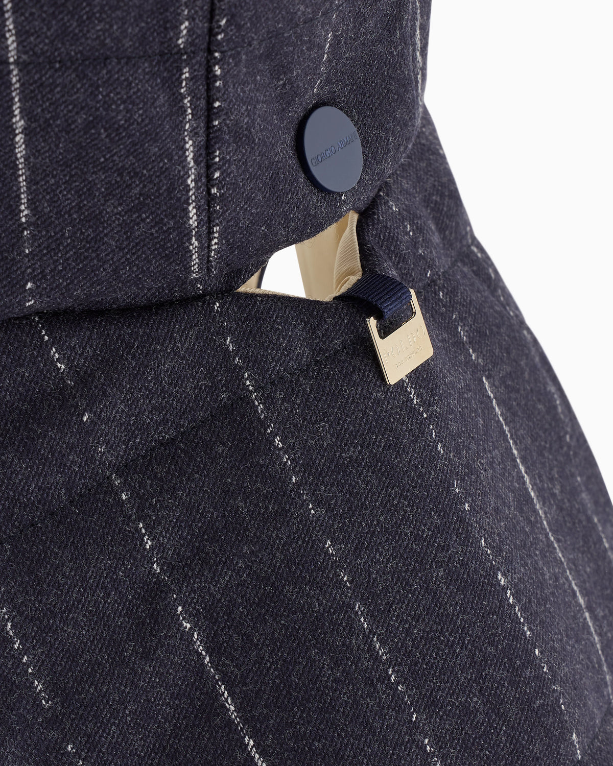 Poldo x Giorgio Armani Coat in pinstriped motif virgin wool