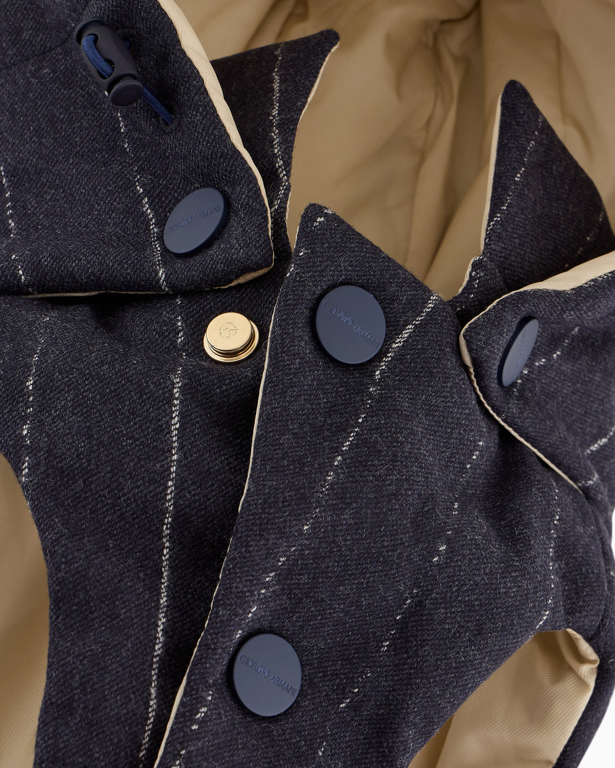 Poldo x Giorgio Armani Coat in pinstriped motif virgin wool