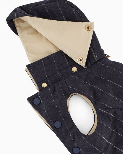 Poldo x Giorgio Armani Coat in pinstriped motif virgin wool