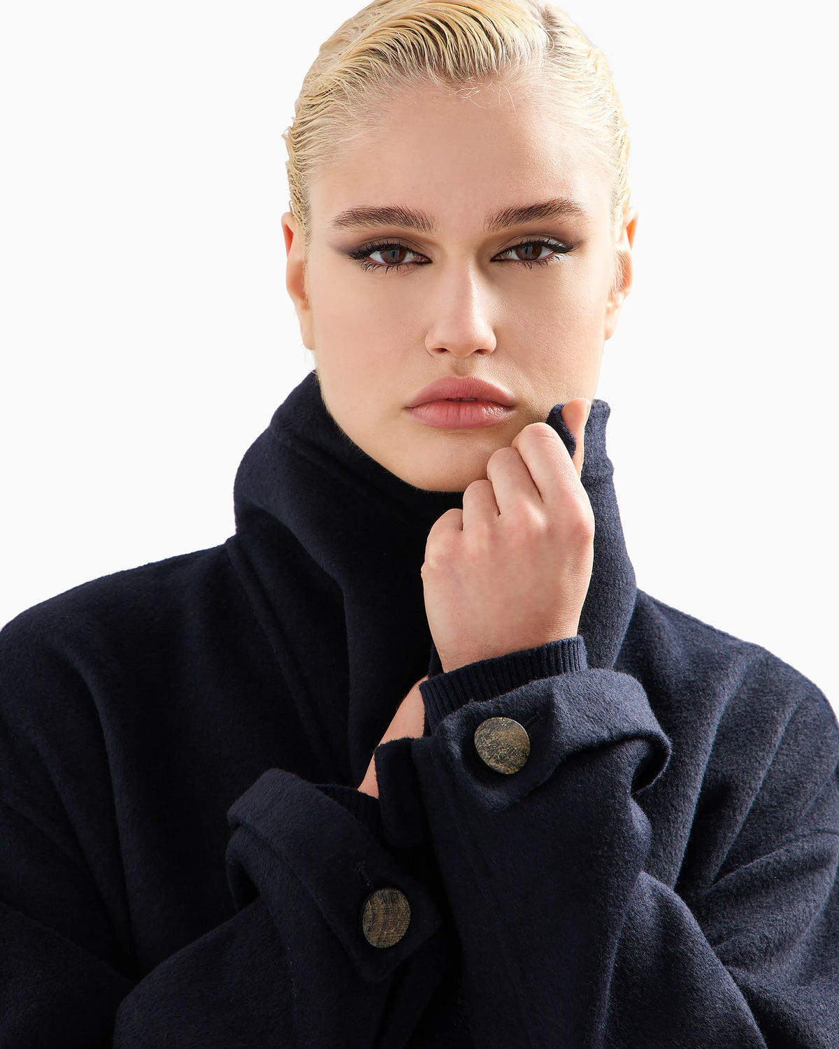 Compact double wool-blend robe coat