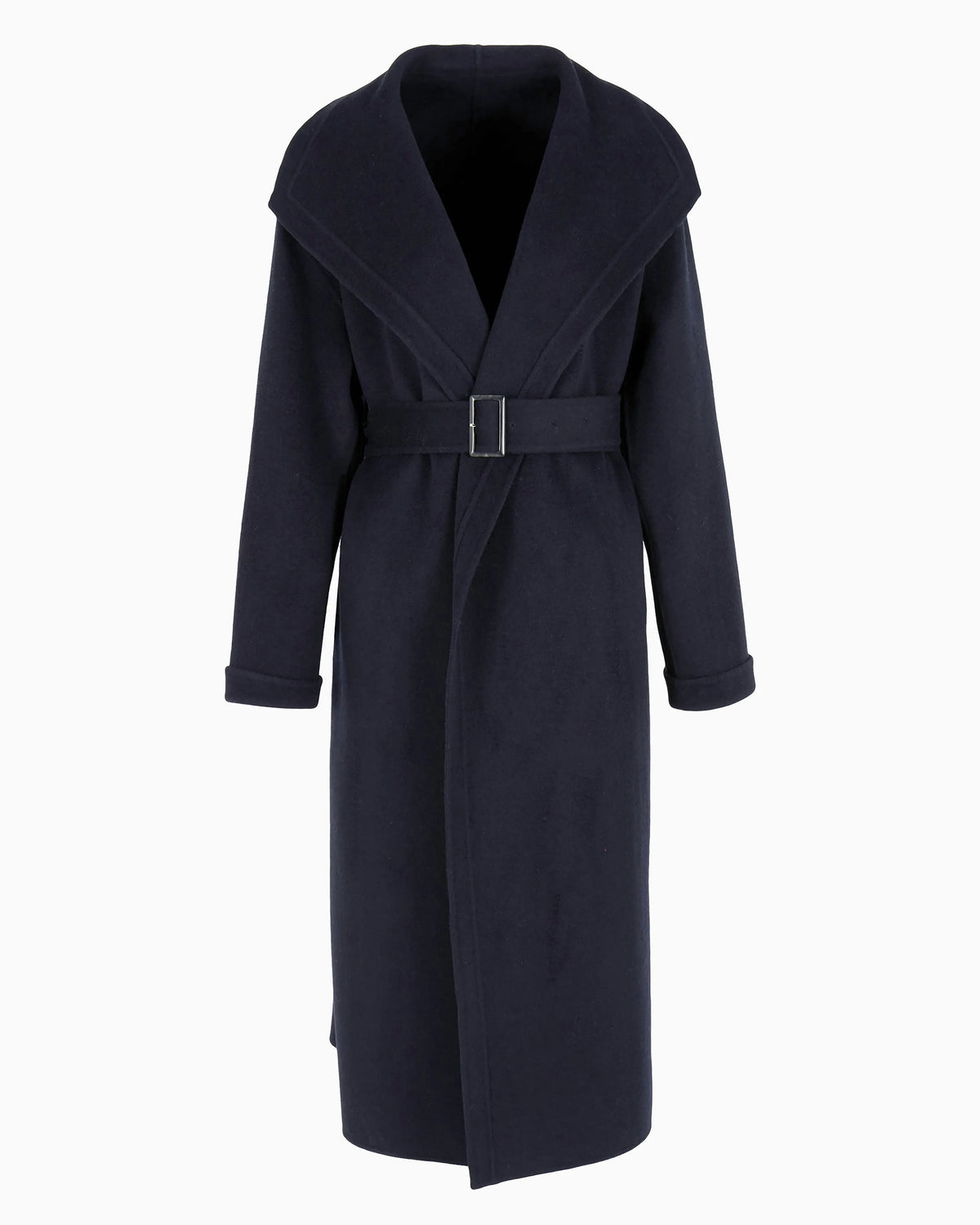 Compact double wool-blend robe coat
