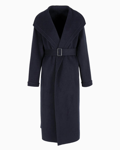 Compact double wool-blend robe coat