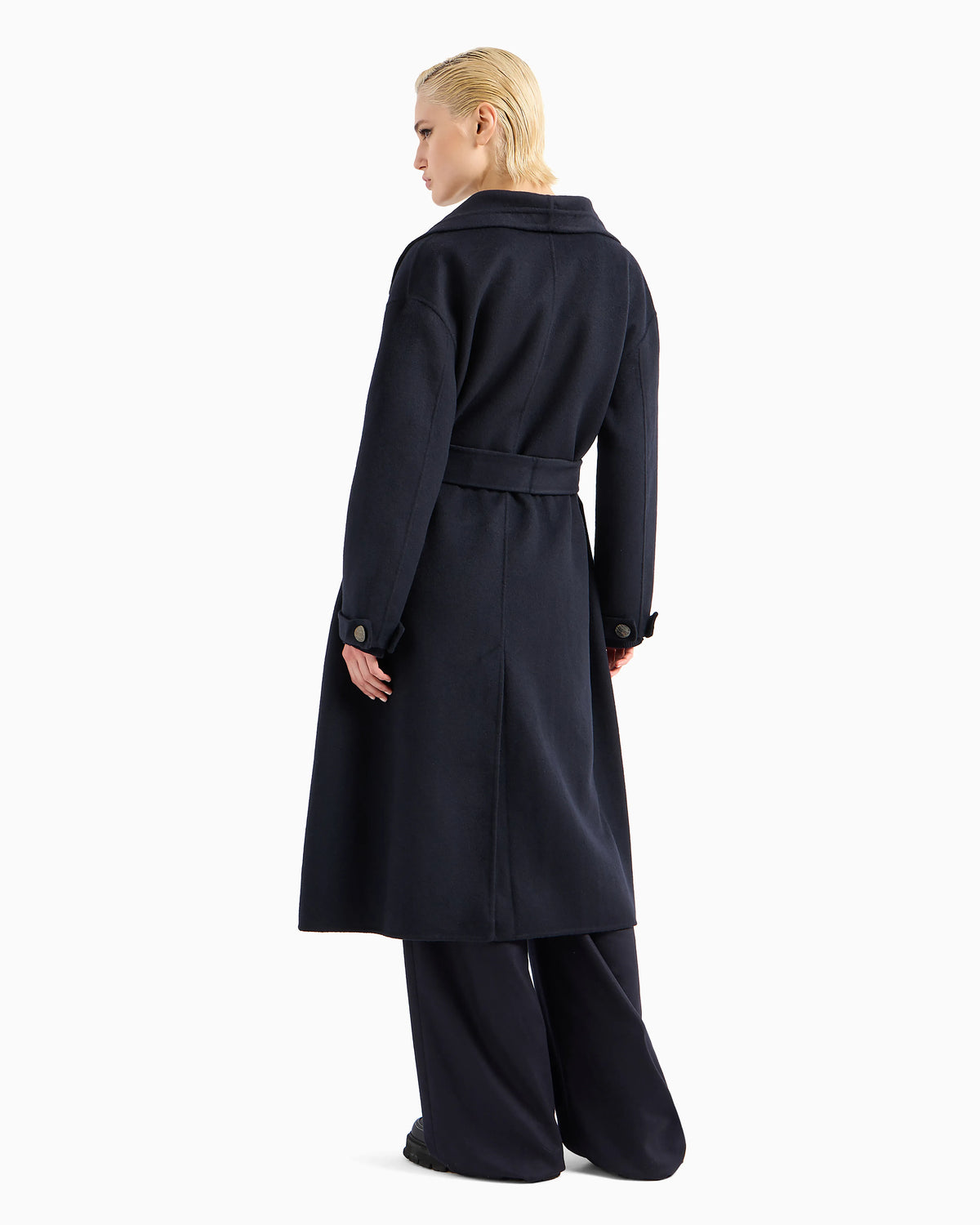 Compact double wool-blend robe coat