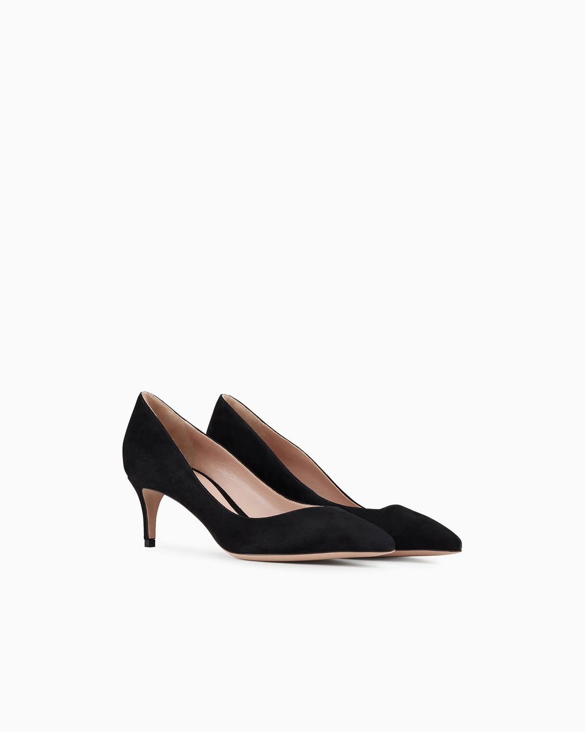 Suede court shoes with asymmetric top line