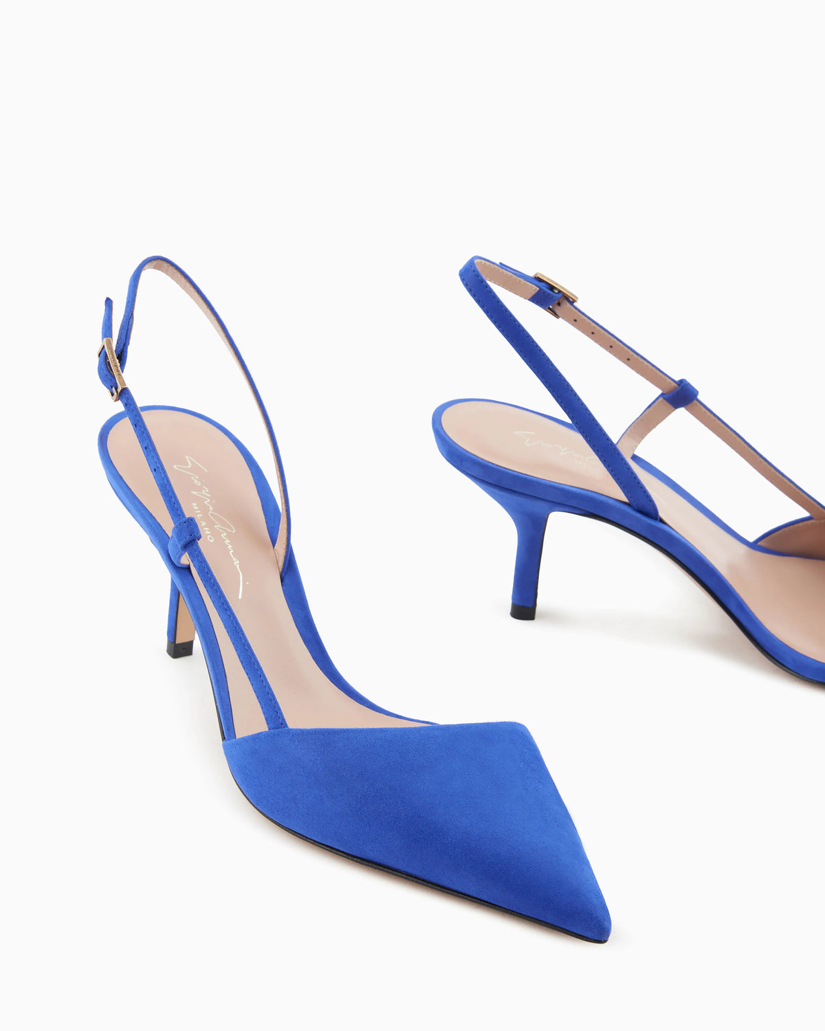 Laminated suede slingbacks