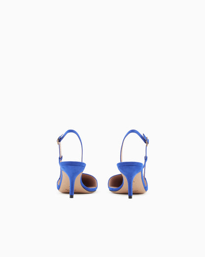 Laminated suede slingbacks