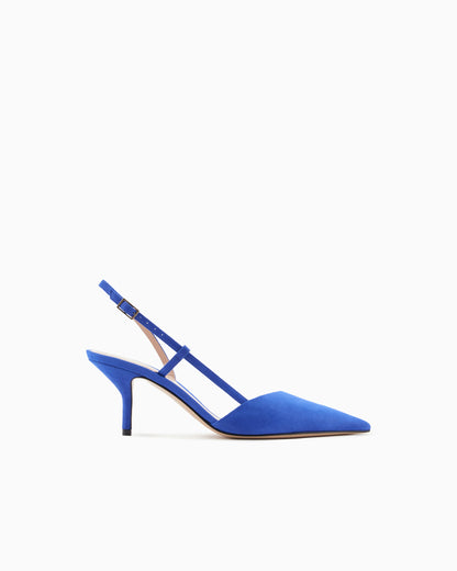 Laminated suede slingbacks