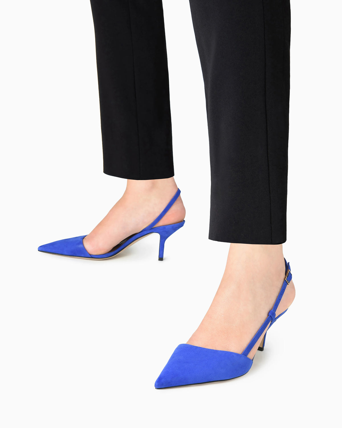 Laminated suede slingbacks