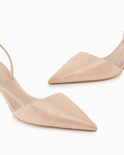 Laminated suede slingbacks