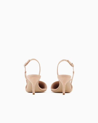 Laminated suede slingbacks