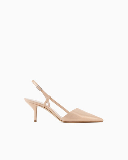 Laminated suede slingbacks