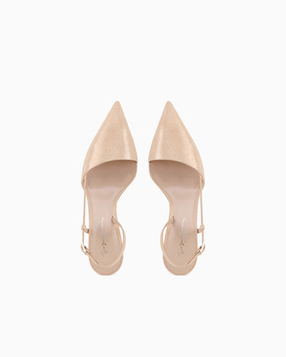Laminated suede slingbacks
