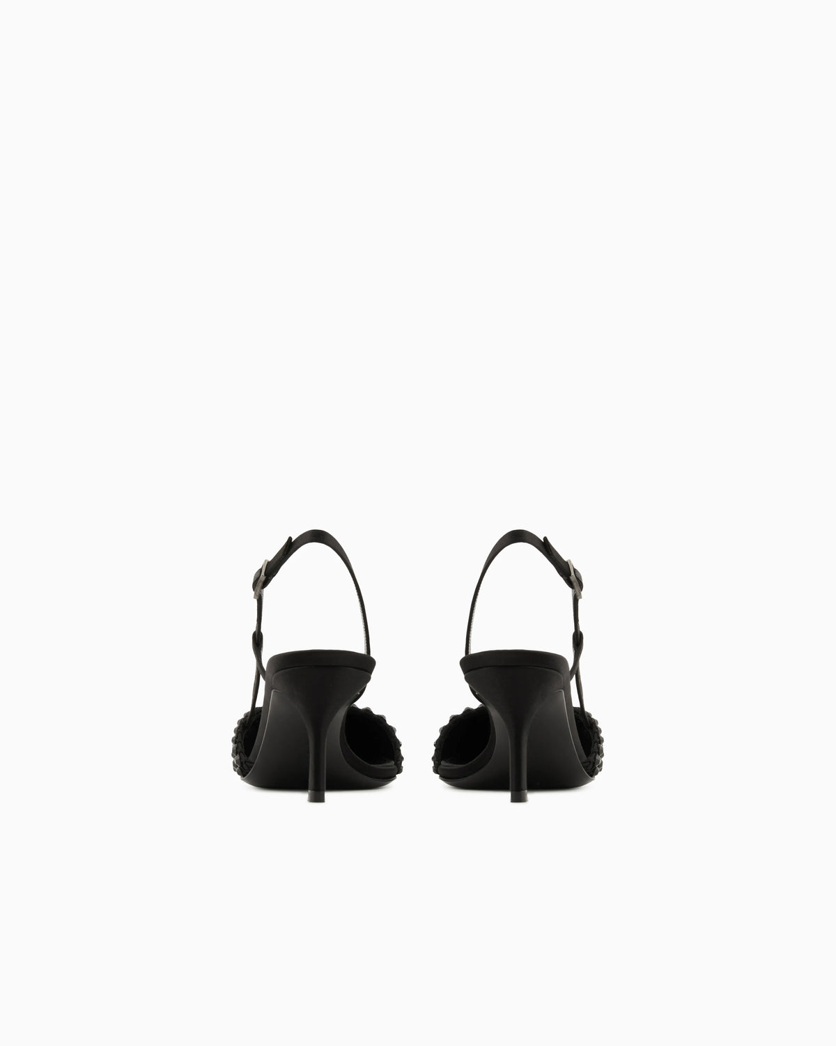 Satin, mesh and rhinestone slingbacks