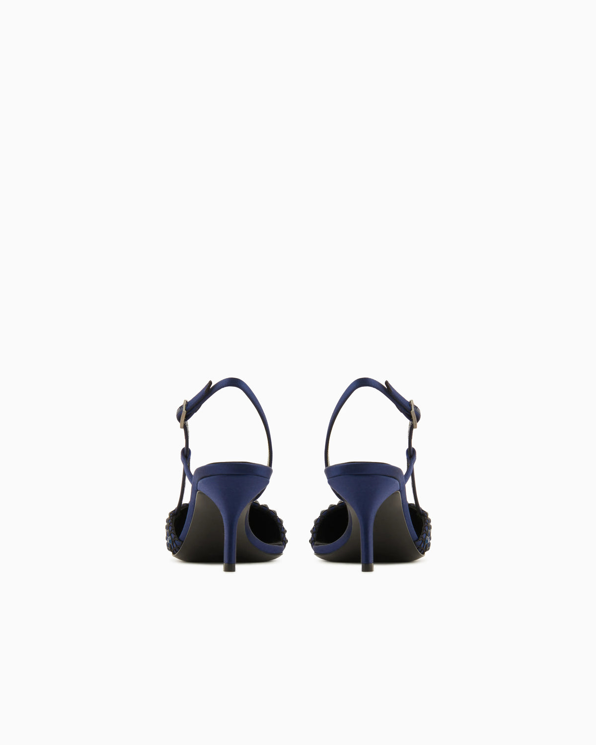 Satin, mesh and rhinestone slingbacks