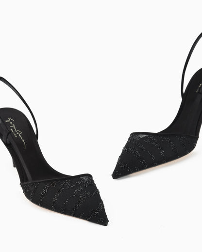 Mesh and rhinestone slingbacks